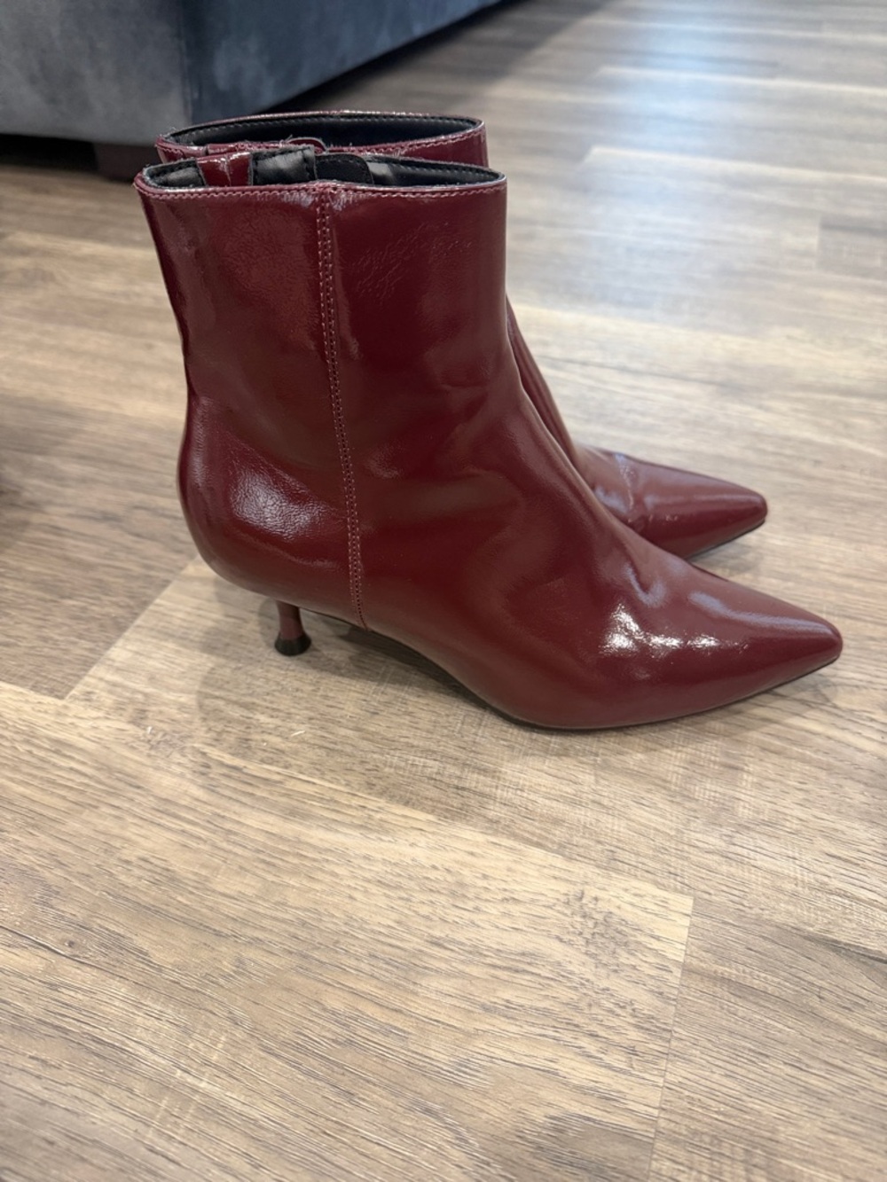 Rachel Zoe Burgundy Patent Leather Pointed Ankle Boots